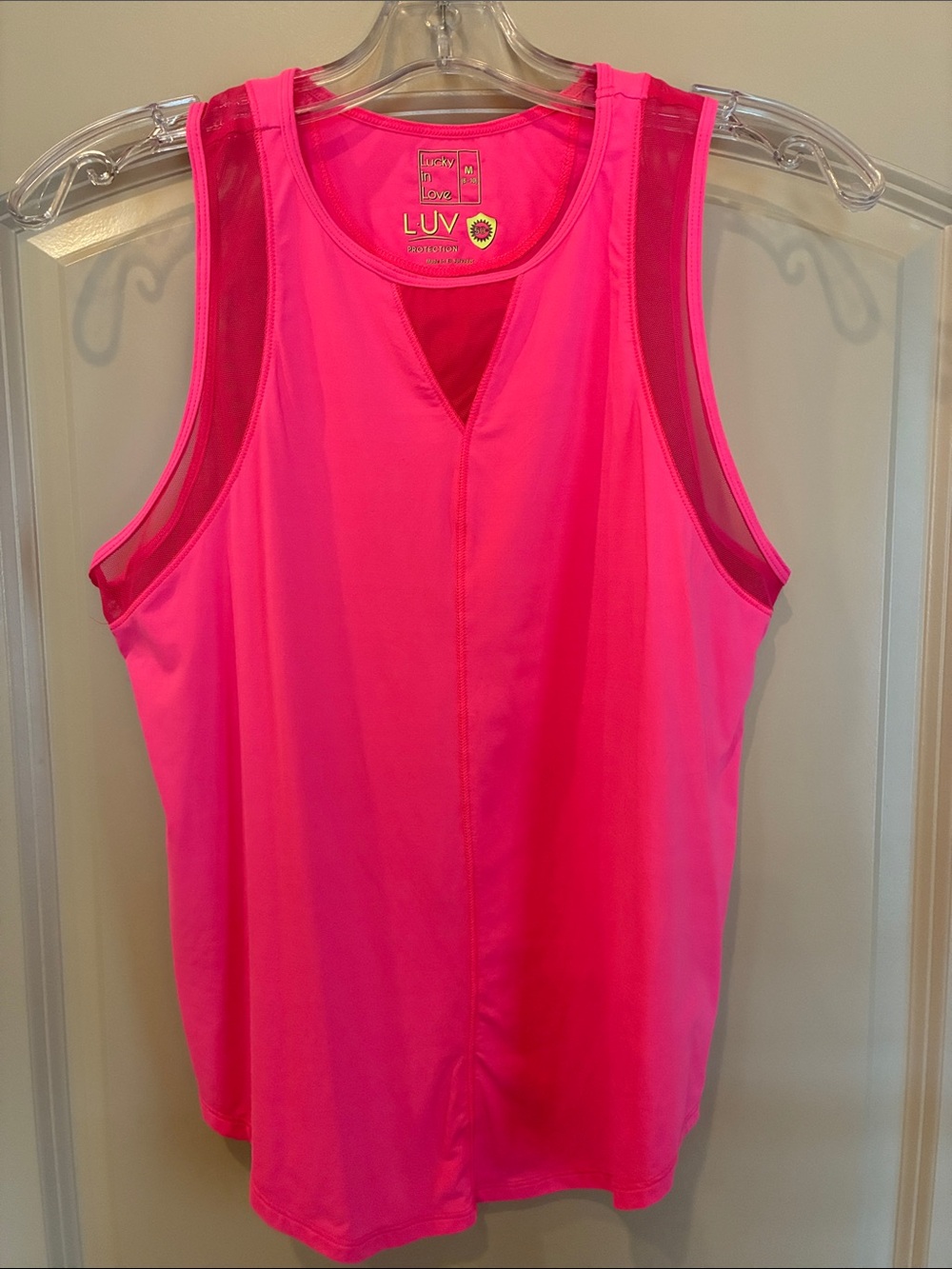 Lucky in Love Pink Athletic Mesh-Back Tank Top UV protection